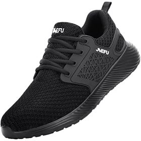 JIEFU Non Slip Shoes for men; Slip On Work Shoes Steel Toe Sneakers for Men Lightweight Comfortable Restaurant Safety Footwear (Color: Black, size: 38)