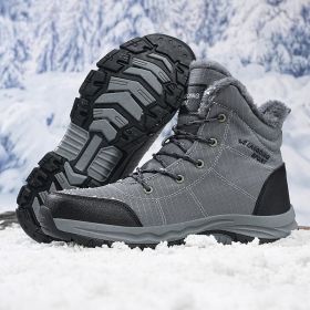 New men's winter Oxford cloth outdoor waterproof non-slip hiking boots warm non-slip men's shoes 39-48 (Color: Grey, size: 39)