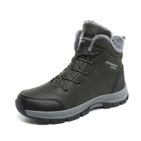 New men's winter Oxford cloth outdoor waterproof non-slip hiking boots warm non-slip men's shoes 39-48 (Color: Army Green, size: 40)