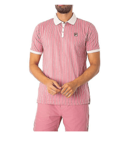 FILA Mens Polo Shirt Short Sleeve Vintage Striped Summer Cotton Sports Golf Tee (Color: Pink, size: S)