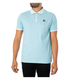 FILA Mens Polo Shirt Short Sleeve Vintage Striped Summer Cotton Sports Golf Tee (Color: Pacific Blue, size: S)