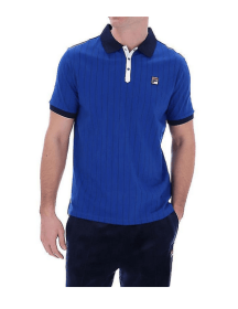 FILA Mens Polo Shirt Short Sleeve Vintage Striped Summer Cotton Sports Golf Tee (Color: Blue, size: S)