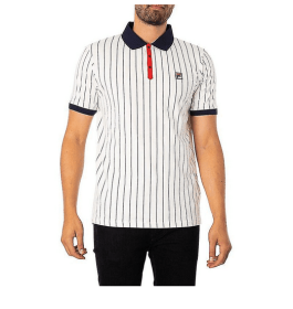 FILA Mens Polo Shirt Short Sleeve Vintage Striped Summer Cotton Sports Golf Tee (Color: White, size: 2XL)