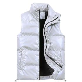 Sliktaa Mens Waterproof Sleeveless Jacket Shiny Puffer Vest (Color: Silver, size: 2XL)