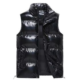 Sliktaa Mens Waterproof Sleeveless Jacket Shiny Puffer Vest (Color: Black, size: L)