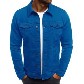 Mens Denim Jeans Jacket Short Slim Fit (Color: Blue, size: 2XL)