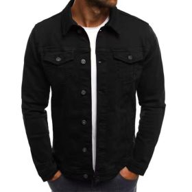 Mens Denim Jeans Jacket Short Slim Fit (Color: Black, size: L)