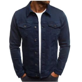 Mens Denim Jeans Jacket Short Slim Fit (Color: Navy Blue, size: 2XL)