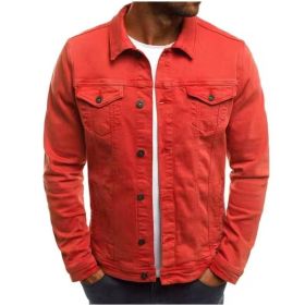 Mens Denim Jeans Jacket Short Slim Fit (Color: Red, size: L)