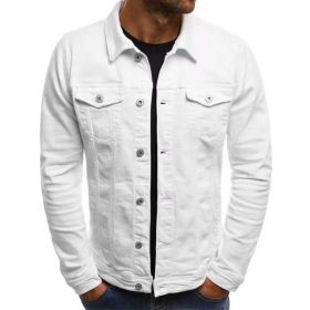 Mens Denim Jeans Jacket Short Slim Fit (Color: White, size: M)