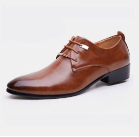 Men's leather shoes British retro pointed men's trend color bright leather business leather shoes fashion men's casual shoes (Color: Brown, size: 43)