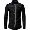 Mens Western Cowboy Shirt Casual Button Down Long Sleeve Embroidered Shirts