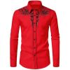 Mens Western Cowboy Shirt Casual Button Down Long Sleeve Embroidered Shirts