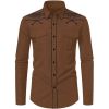 Mens Western Cowboy Shirt Casual Button Down Long Sleeve Embroidered Shirts