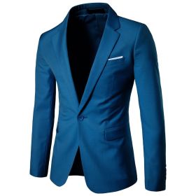 Men's Solid Color Suits, Slim Fit Blazers, Single Button Suits (Color: Blue, size: M)