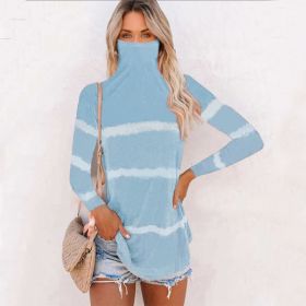 Women's Fall/Winter Fashion Print Multifunctional Dust Mask Long Sleeve T-shirt (Color: Light Blue, size: XL)