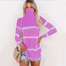 Women's Fall/Winter Fashion Print Multifunctional Dust Mask Long Sleeve T-shirt (Color: Purple, size: XXXL)