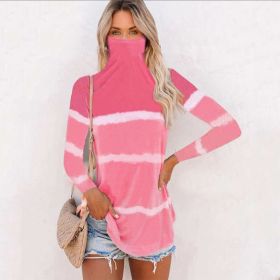 Women's Fall/Winter Fashion Print Multifunctional Dust Mask Long Sleeve T-shirt (Color: Pink, size: S)