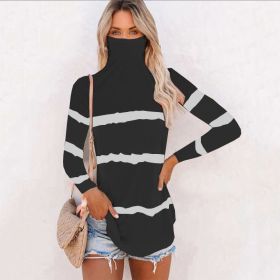 Women's Fall/Winter Fashion Print Multifunctional Dust Mask Long Sleeve T-shirt (Color: Black, size: XL)