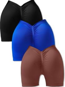 3 Pack Gym Cycling Elastic Tight Breathable V-shaped Hip Sports Shorts New Nylon Yoga Solid Color Seamless Yoga Shorts (Color: 3PACK, size: M)