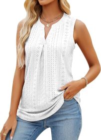 Women's sleeveless top fashionable casual summer shirt fashionable eyelets office work shirt (Color: White, size: S)