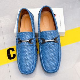 2024 men's bean shoes casual leather shoes with a slip-on loafers (colour: blue, size: 45)