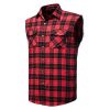 Mens Casual Plaid Snap Shirt Sleeveless with Pocket