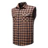 Mens Casual Plaid Snap Shirt Sleeveless with Pocket