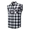 Mens Casual Plaid Snap Shirt Sleeveless with Pocket