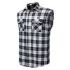 Mens Casual Plaid Snap Shirt Sleeveless with Pocket