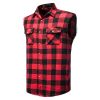 Mens Casual Plaid Snap Shirt Sleeveless with Pocket