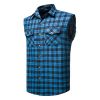 Mens Casual Plaid Snap Shirt Sleeveless with Pocket